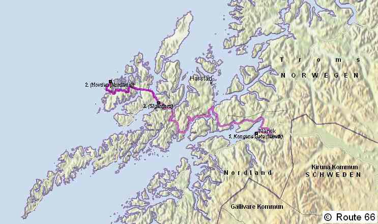 Narvik - Sortland - Aufflug nach  Hovden auf der Insel B  322km 